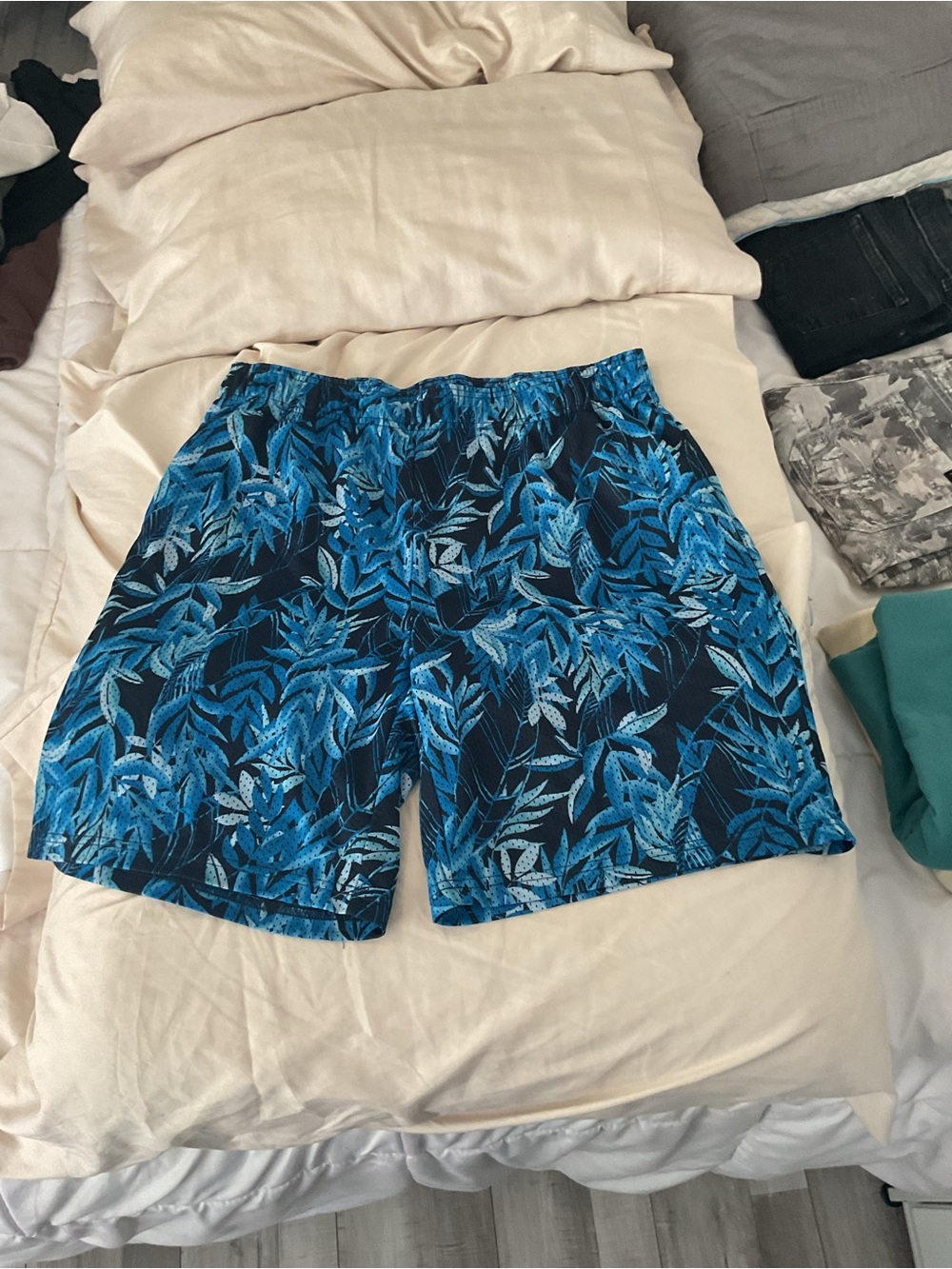 Xersion Navy and Blue Tropical Leaf Board Shorts